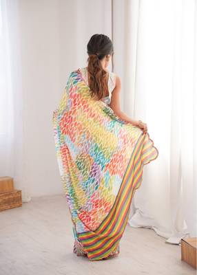 heavy chinon silk blend mirror work saree 3