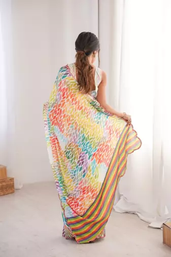 multicolor heavy silk blend mirror work saree