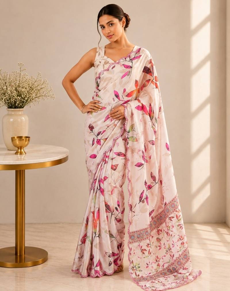 heavy chinon silk blend mirror work saree