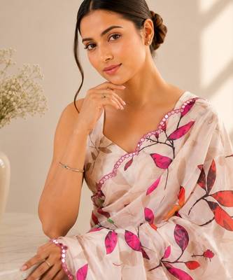 heavy chinon silk blend mirror work saree 2