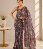 heavy chinon silk blend mirror work saree