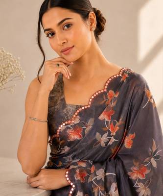 heavy chinon silk blend mirror work saree 2