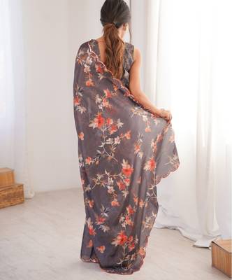 heavy chinon silk blend mirror work saree 3