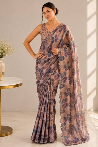 mauve heavy silk blend mirror work saree