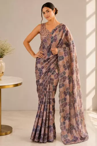 mauve heavy silk blend mirror work saree