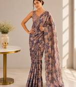 heavy chinon silk blend mirror work saree