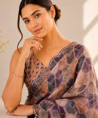 heavy chinon silk blend mirror work saree 2