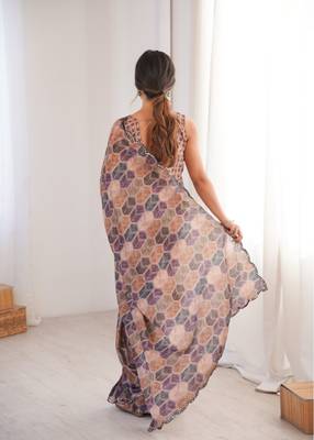 heavy chinon silk blend mirror work saree 3