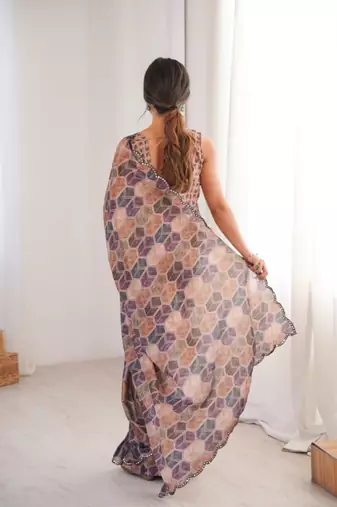 mauve heavy silk blend mirror work saree