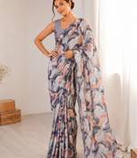 heavy chinon silk blend mirror work saree