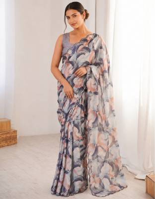 heavy chinon silk blend mirror work saree 2