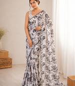 heavy chinon silk blend mirror work saree