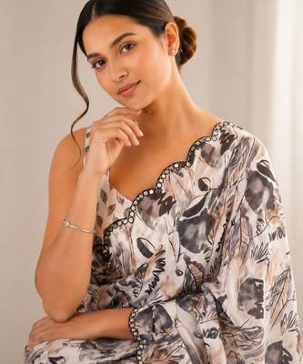 heavy chinon silk blend mirror work saree 2