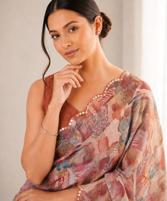 heavy chinon silk blend mirror work saree 2