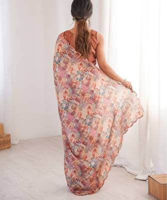 heavy chinon silk blend mirror work saree 3