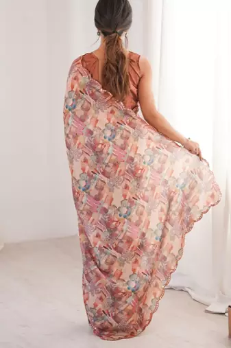 multicolor heavy silk blend mirror work saree