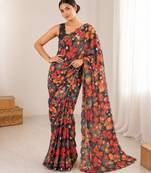 heavy chinon silk blend mirror work saree