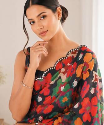 heavy chinon silk blend mirror work saree 2
