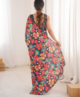 heavy chinon silk blend mirror work saree 3