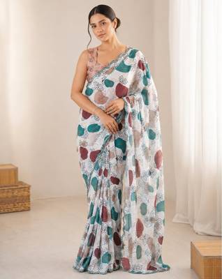heavy chinon silk blend mirror work saree 1