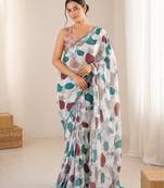 heavy chinon silk blend mirror work saree
