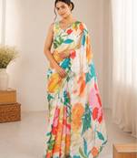 heavy chinon silk blend mirror work saree