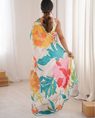 heavy chinon silk blend mirror work saree 3