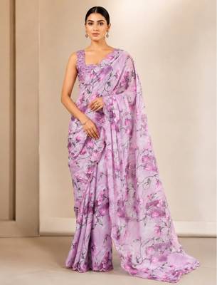 heavy chinon silk blend mirror work saree 1