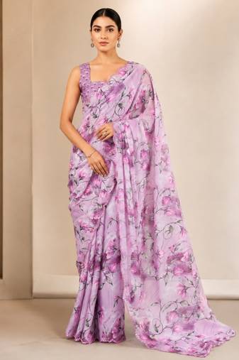heavy chinon silk blend mirror work saree