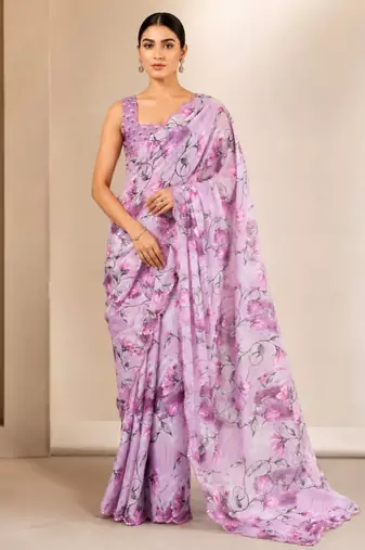 heavy chinon silk blend mirror work saree