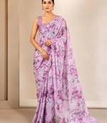 heavy chinon silk blend mirror work saree