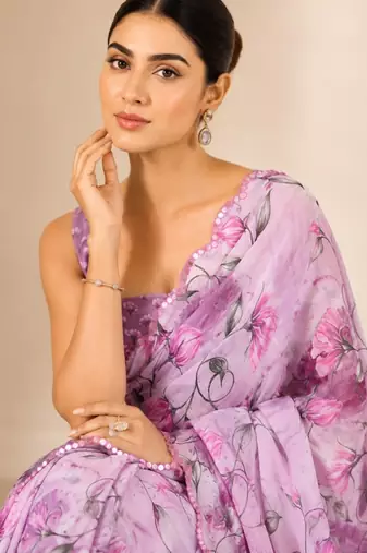 heavy chinon silk blend mirror work saree