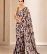 heavy chinon silk blend mirror work saree