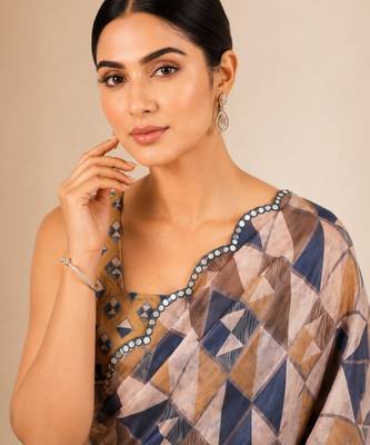 heavy chinon silk blend mirror work saree 2