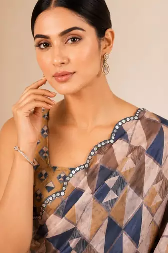 heavy chinon silk blend mirror work saree