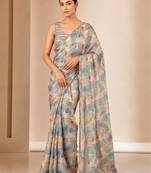 heavy chinon silk blend mirror work saree
