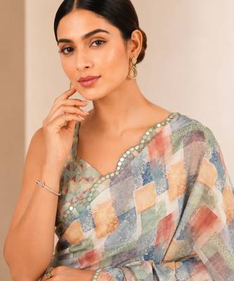 heavy chinon silk blend mirror work saree 2