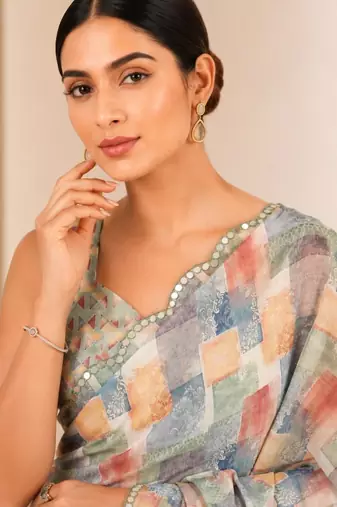 heavy chinon silk blend mirror work saree