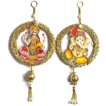 handmade laxmi ganesh wall hanging decorative  traditional for home decoration (pack of 2) 1