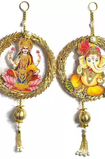 handmade laxmi ganesh wall hanging decorative  traditional for home decoration (pack of 2)