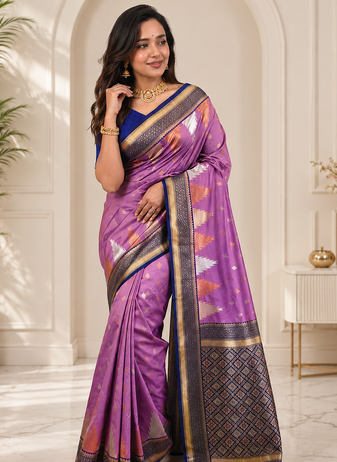lavender color zari and weaving design all over with rich pallu kanchi silk blend saree