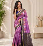 lavender color zari and weaving design all over with rich pallu kanchi silk blend saree