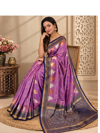 lavender color zari and weaving design all over with rich pallu kanchi silk blend saree 2