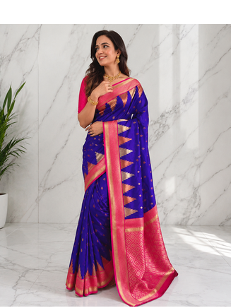 purple color zari and weaving design all over with rich pallu kanchi silk blend saree 1