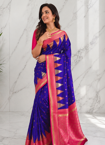 purple color zari and weaving design all over with rich pallu kanchi silk blend saree