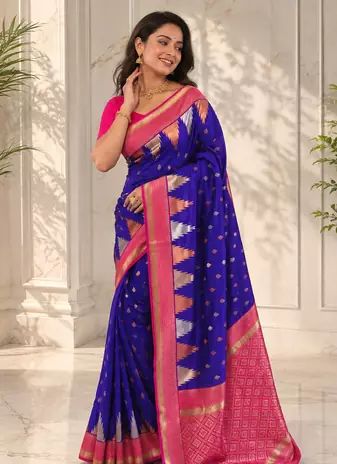 purple color zari and weaving design all over with rich pallu kanchi silk blend saree
