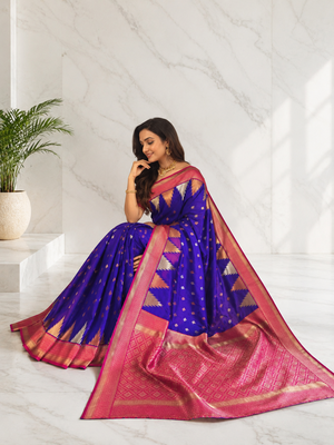 purple color zari and weaving design all over with rich pallu kanchi silk blend saree 4