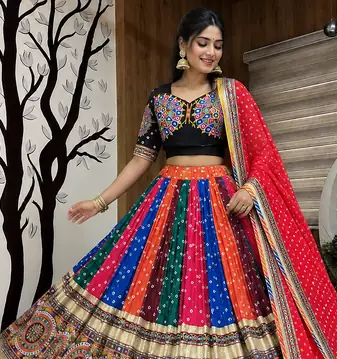 Multi Mirror Work With Dori & Latkan Cotton Lahenga Choli Set