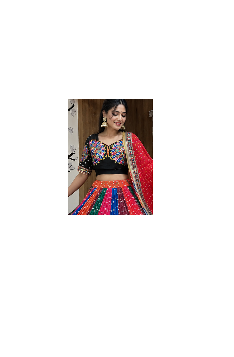 Multi Color Real Mirror Work With Dori & Latkan Cotton Lahenga Choli Set 4