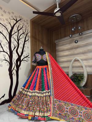 Multi Color Real Mirror Work With Dori & Latkan Cotton Lahenga Choli Set 5